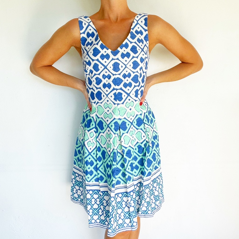 Just Taylor Moroccan tile print cross strap dress size 8